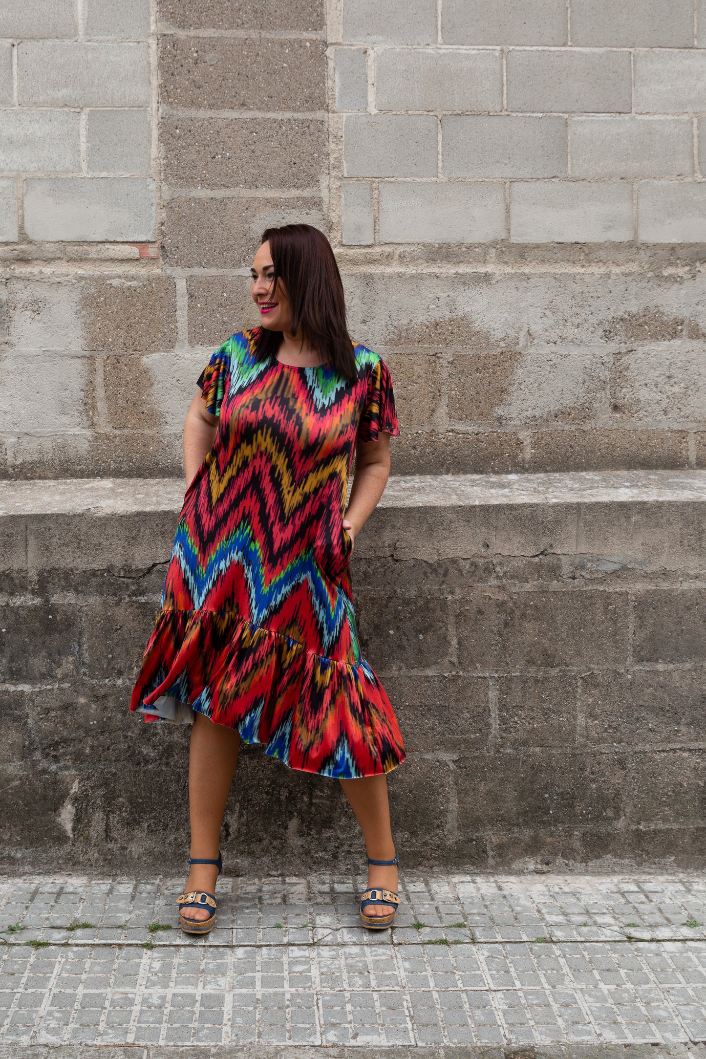 Vestido largo zig-zag